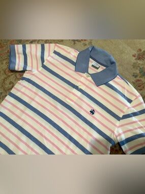Brooks Brothers Slim Fit Pink, Blue & White Striped Polo - Men’s Sz Med
